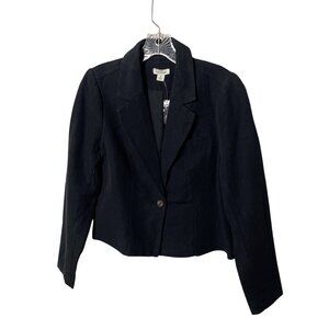 Sundance Black Linen Blend Tailored Blazer Jacket Women's M Button Long Sleeves